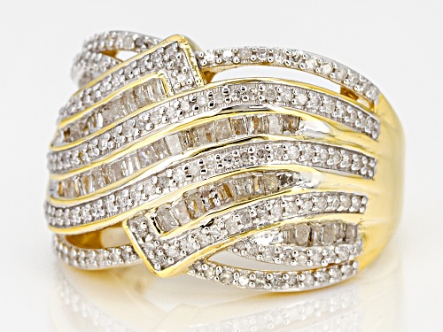 ENGILD(TM) 1.10ctw Round and Baguette White Diamond 14k Yellow Gold over Sterling Silver Ring - Size 7