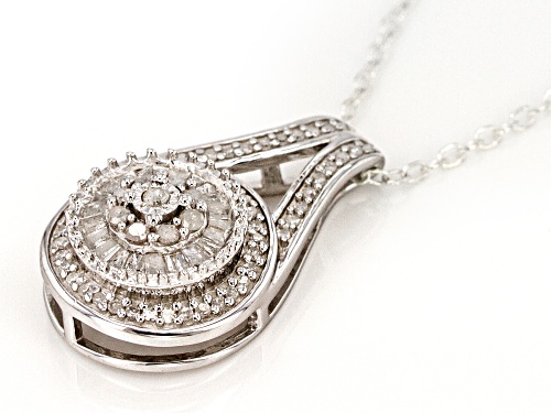 .45ctw Round and Baguette Diamond Rhodium over Sterling Silver Pendant with a 16-22