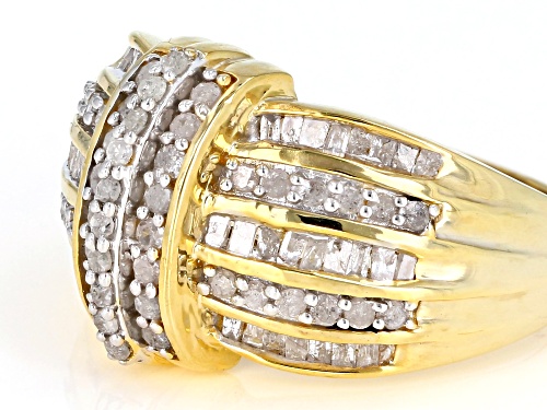 Engild™ 1.00ctw Round and Baguette White Diamond 14k Yellow Gold Over Sterling Silver Ring - Size 5