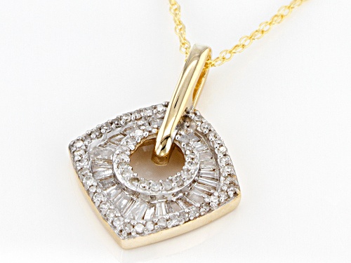 0.50ctw Round And Baguette White Diamond 10k Yellow Gold Pendant With 18 Inch Chain
