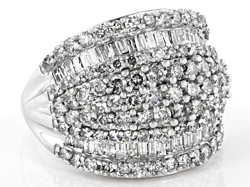 2.60ctw Round And Baguette White Diamond 10k White Gold Multi-Row Ring - Size 6