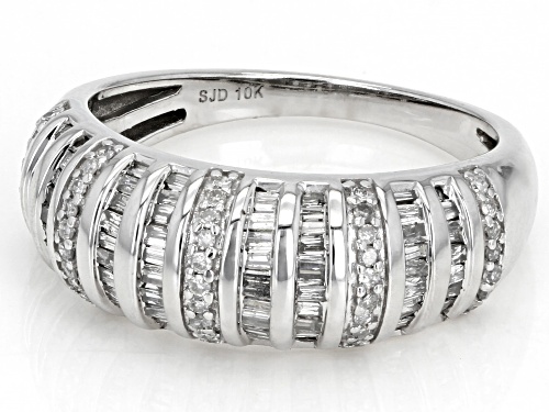 0.75ctw Baguette And Round White Diamond 10k White Gold Dome Band Ring - Size 8