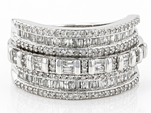 1.00ctw Baguette And Round White Diamond 10k White Gold Wide Band Ring - Size 5