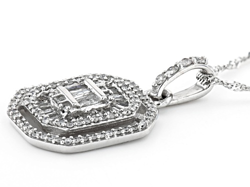 0.60ctw Baguette And Round White Diamond 10k White Gold Cluster Pendant with Chain