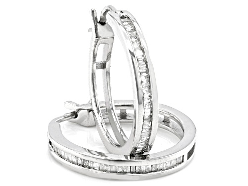 0.33ctw Baguette White Diamond Rhodium Over Sterling Silver Hoop Earrings