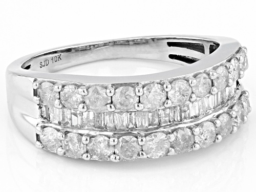 1.35ctw Round And Baguette White Diamond 10k White Gold Band Ring - Size 7