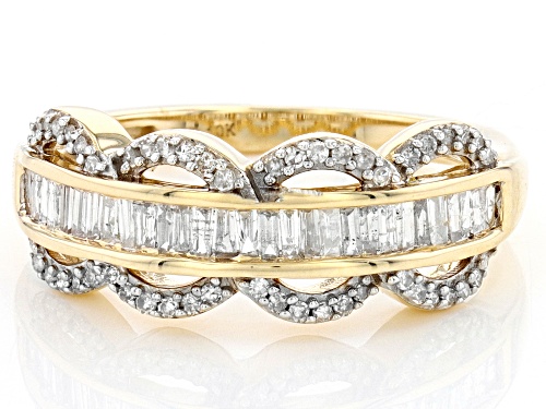 0.50ctw Baguette And Round White Diamond 10k Yellow Gold Band Ring - Size 6