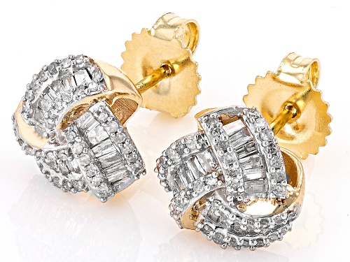 0.50ctw Round And Baguette White Diamond 10k Yellow Gold Stud Earrings
