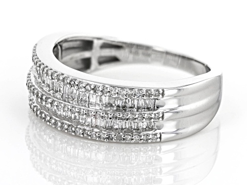 0.45ctw Baguette And Round White Diamond 10k White Gold Band Ring - Size 6