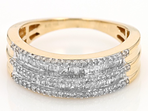 0.45ctw Baguette And Round White Diamond 10k Yellow Gold Band Ring - Size 6