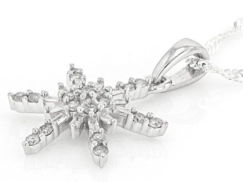0.40ctw Round And Baguette White Diamond Rhodium Over Sterling Silver Pendant With Chain