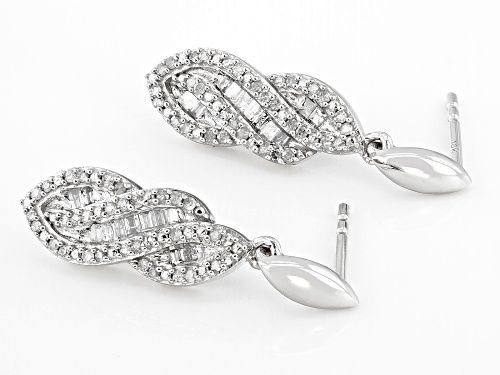 0.45ctw Baguette And Round White Diamond 10k White Gold Dangle Earrings