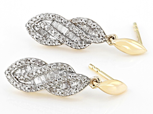 0.45ctw Baguette And Round White Diamond 10k Yellow Gold Dangle Earrings