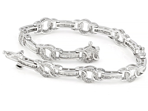 1.25ctw Baguette And Round White Diamond Rhodium Over Sterling Silver Tennis Bracelet - Size 7.5