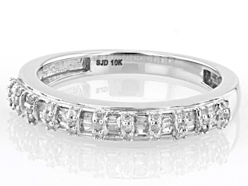 0.20ctw Round And Baguette White Diamond 10k White Gold Band Ring - Size 8