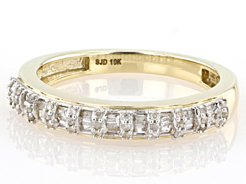 0.20ctw Round And Baguette White Diamond 10k Yellow Gold Band Ring - Size 5