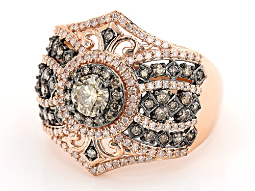 1.50ctw Round Champagne And White Diamond 10k Rose Gold Center Design Ring - Size 5