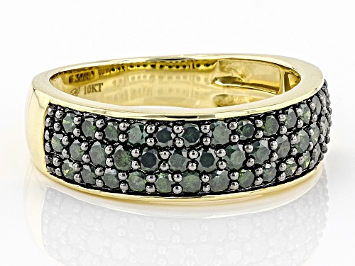 1.00ctw Round Green Diamond 10K Yellow Gold Band Ring - Size 7