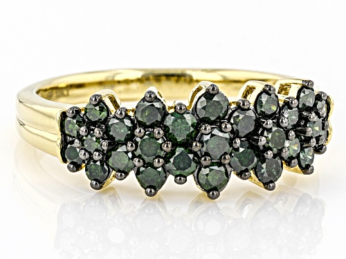0.75ctw Round Green Diamond 10K Yellow Gold Cluster Ring - Size 7