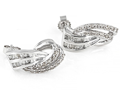 0.50ctw Round And Baguette White Diamond 10k White Gold Bypass Earrings