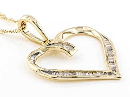 0.15ctw Baguette White Diamond 10k Yellow Gold Heart Pendant With 18