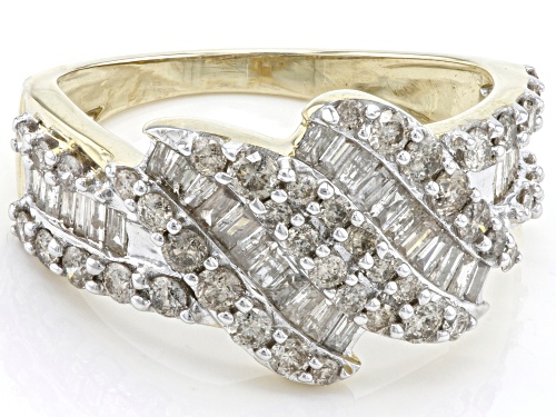 1.25ctw Round And Baguette Candlelight Diamonds™ 10k Yellow Gold Bypass Ring - Size 8