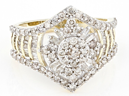 1.50ctw Baguette And Round Diamond 10k Yellow Gold Cluster Ring - Size 7