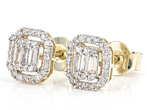 0.30ctw Round And Baguette White Diamond 10k Yellow Gold Stud Earrings