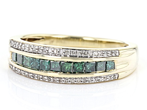 0.50ctw Princess Cut Green Diamond And Round White Diamond 10k Yellow Gold Band Ring - Size 7