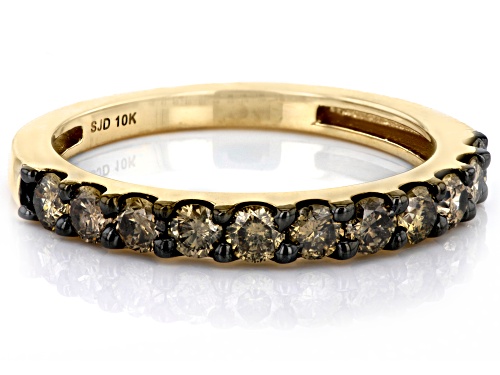 0.75ctw Round Champagne Diamond 10k Yellow Gold Band Ring - Size 6
