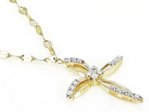 0.15ctw Round White Diamond 10k Yellow Gold Cross Necklace - Size 17
