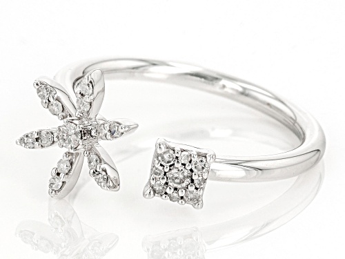 0.20ctw Round White Diamond 10k White Gold Floral Cuff Ring - Size 7