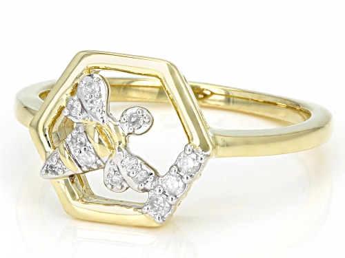 0.10ctw Round White Diamond 10k Yellow Gold Bee Ring - Size 7