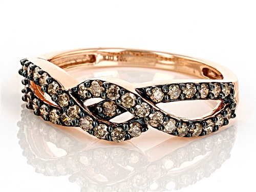 0.55ctw Round Champagne Diamond 10k Rose Gold Crossover Band Ring - Size 6