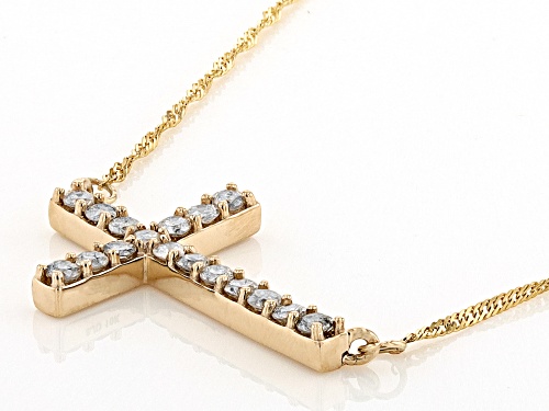 0.55ctw Round White Diamond 10k Yellow Gold Cross Necklace - Size 17