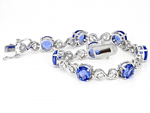 16.25ctw Blue Color Shift Fluorite With 1.84ctw Lab White Sapphire Rhodium Over Silver Bracelet - Size 7.25