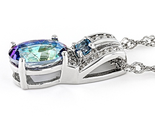 1.70ctw Petalite With London Blue Topaz & White Zircon Rhodium Over Silver Pendant With Chain