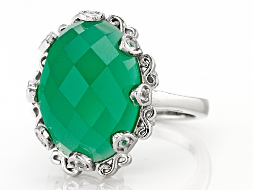 18x13mm Green Onyx With 0.14ctw White Topaz Rhodium Over Sterling Silver Ring - Size 8