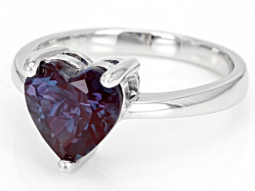 2.70ct Heart Shaped Lab Created Alexandrite Rhodium Over Sterling Silver Ring - Size 9