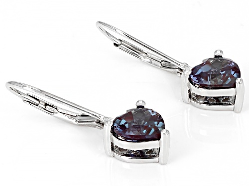 2.72ctw Heart Shape Lab Created Alexandrite Rhodium Over Sterling Silver Dangle Earrings