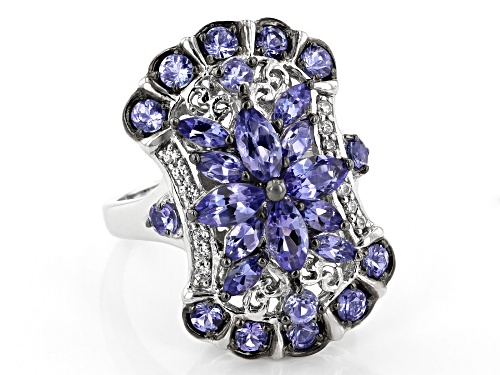 2.38ctw Tanzanite With 0.18ctw White Zircon Rhodium Over Sterling Silver Ring - Size 8