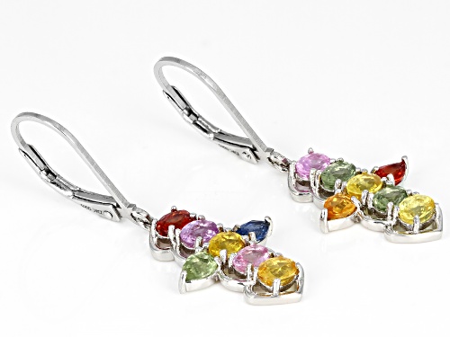 2.81ctw Multi-Color Sapphire Rhodium Over Sterling Silver Dangle Earrings