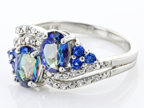 1.36ctw Petalite With 0.26ctw Lab Blue Spinel & 0.13ctw White Zircon Rhodium Over Silver Ring - Size 7