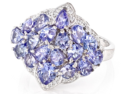2.75ctw Tanzanite With 0.26ctw White Zircon Rhodium Over Sterling Silver Ring - Size 8