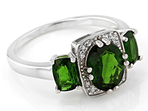 2.57ctw Chrome Diopside With 0.10ctw White Zircon Rhodium Over Sterling Silver Ring - Size 9