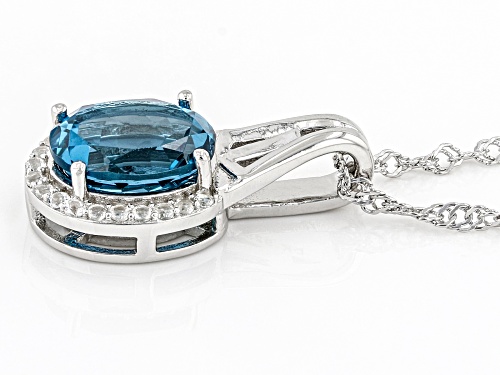 2.76ctw London Blue Topaz With 0.09ctw White Topaz Rhodium Over Sterling Silver Pendant Chain