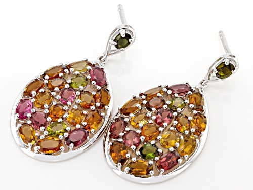 6.91ctw Multi Color Tourmaline Rhodium Over Sterling Silver Dangle Earrings