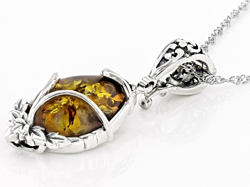 18x13mm Pear Shaped Amber Rhodium Over Sterling Silver Pendant With Chain