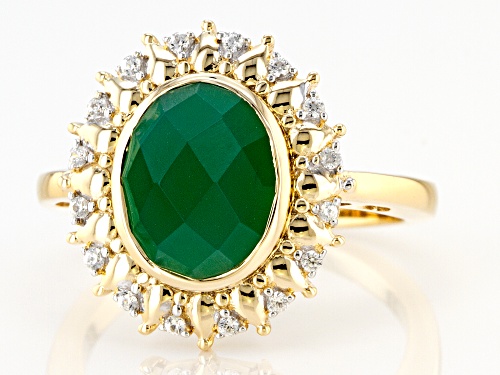 10x8mm Green Onyx With 0.14ctw White Zircon 18k Yellow Gold Over Sterling Silver Ring - Size 8
