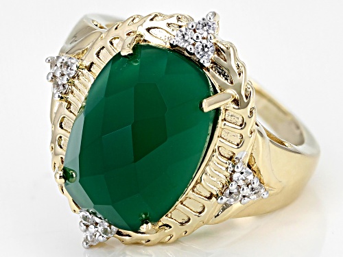 14x10mm Green Onyx With 0.25ctw White Zircon 18k Yellow Gold Over Sterling Silver Ring - Size 8